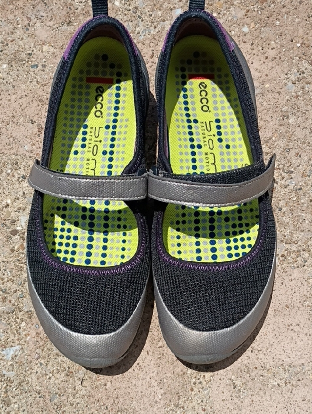 Ecco Black And Gray Mary Jane with Gray Strap - Comfortable Active Shoe Size 37